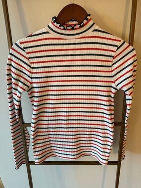 J. Crew Striped Ribbed Long Sleeve Tee in White, Red & Navy